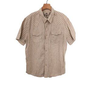 Rewire Pearl Snap Shirt Beige Striped Short Sleeve Shirt Western Mens Large